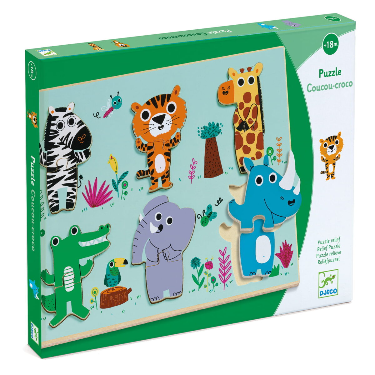 Djeco Puzzle Drewniane Dwuelementowe  Dżungla Dj01258 Dla Dzieci