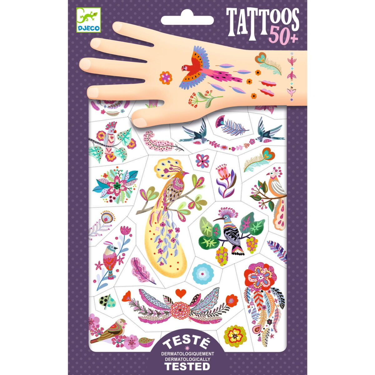 Djeco Tatuaże Brokatowe Egzotyczne Ptaki Dj09615 Dla Dzieci