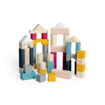 Bigjigs Toys Zestaw kolorowych drewnianych klocków 50 szt