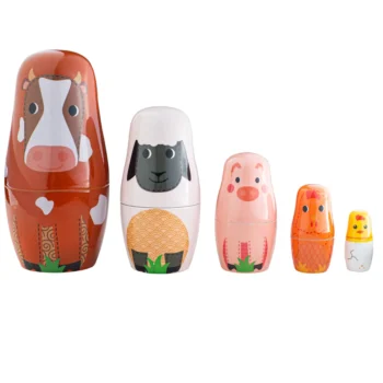 Bigjigs Toys Drewniana układanka matrioszka Zwierzątka z farmy
